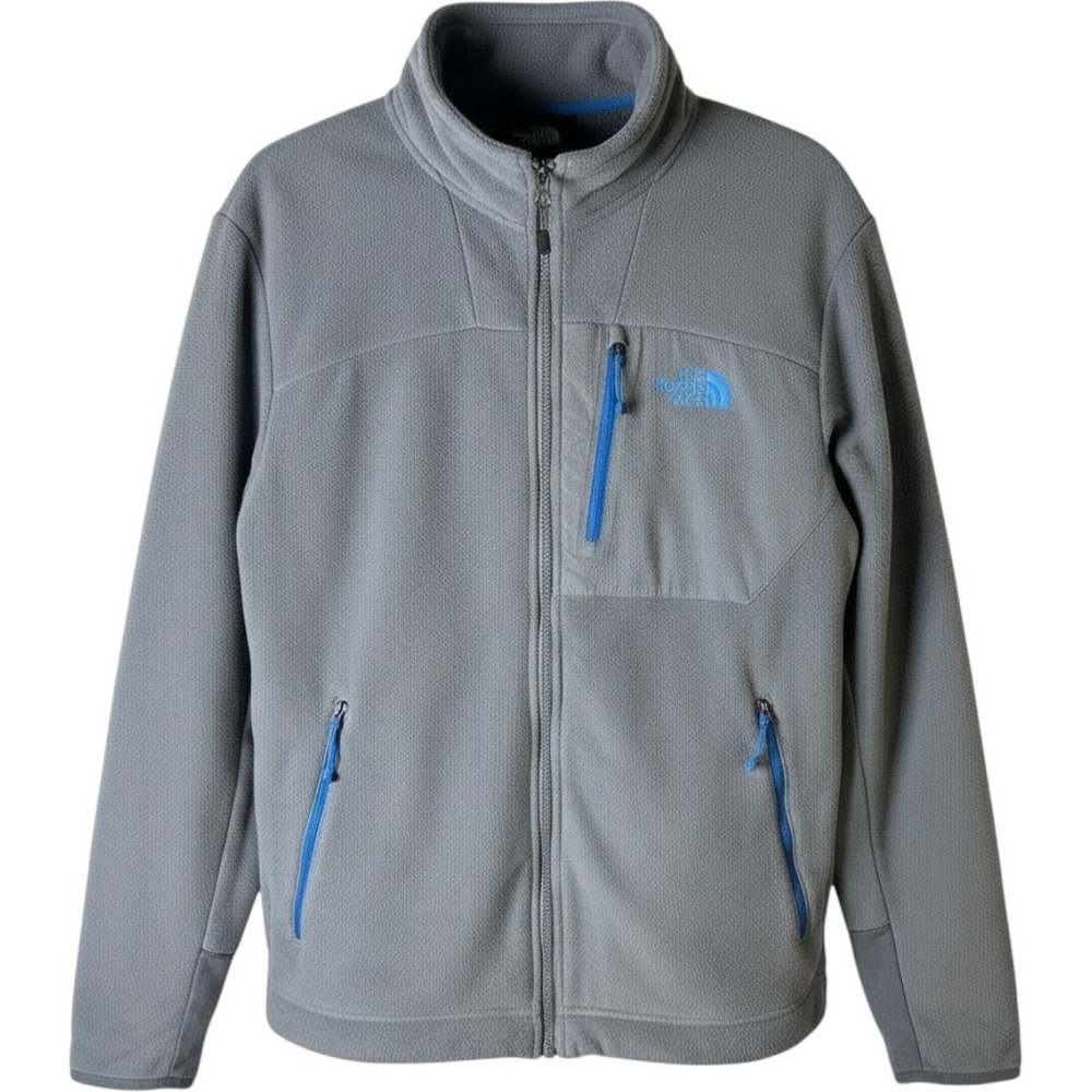 The North Face Mens Gray Full Zip Fleece Jacket Blue Logo Size Medium